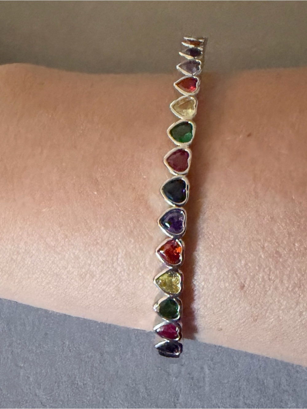 Multicolor Heart Gemstone Bracelet - Silver Tone Women’s Jewelry